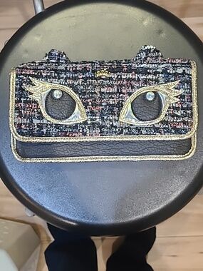 Juicy Couture Chic Tweed Eye-Embellished Kitty Cat Crossbody Bag NWOT